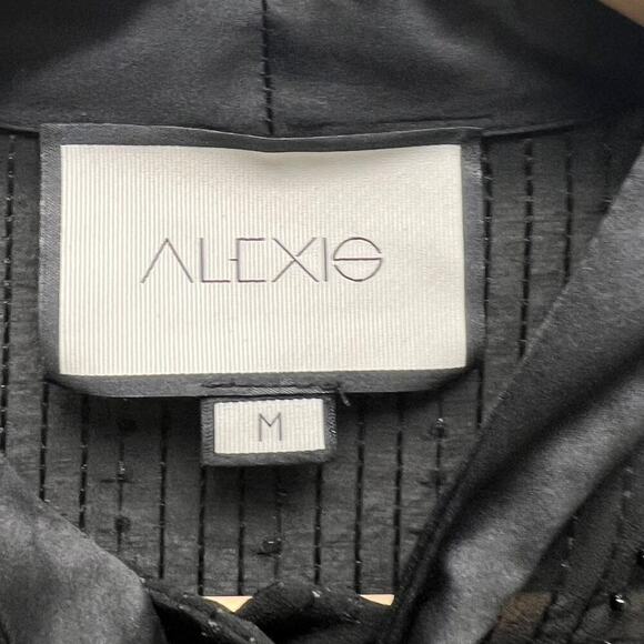 ALEXIS Black Beaded Button Down Shirt Tie Neck Size Medium - Picture 3 of 10